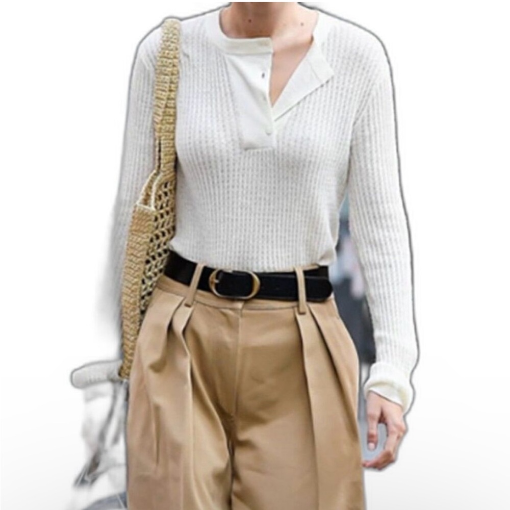 Guest In Residence Offset Henley Sweater Size M Cream 100% Cashmere